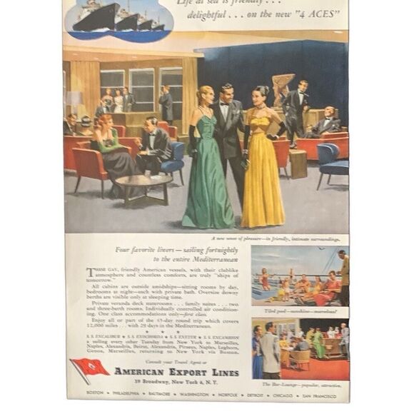 Vintage 1949 American Export Lines New 4 Aces Ad Advertisement - Picture 2 of 4